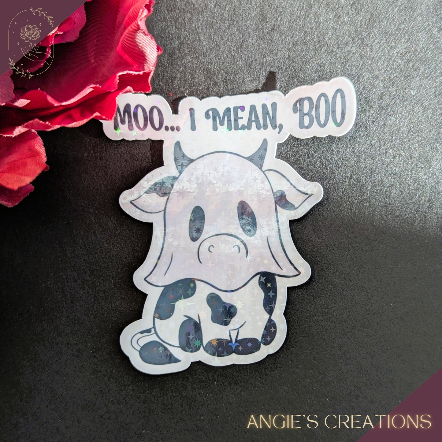 Moo… I Mean, Boo – Cute Cow Ghost Handmade Sticker