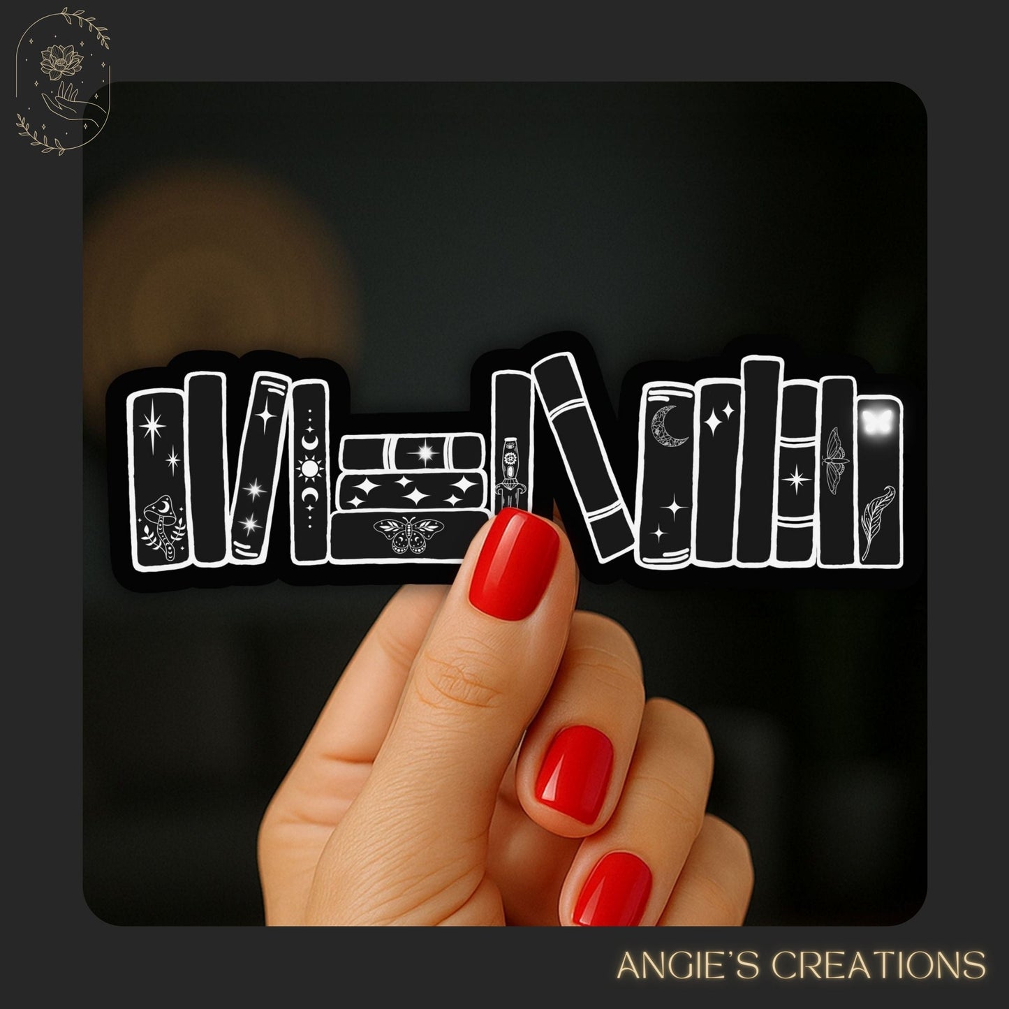 Dark Bookshelf Vinyl Sticker or Magnet -Multiple Colours