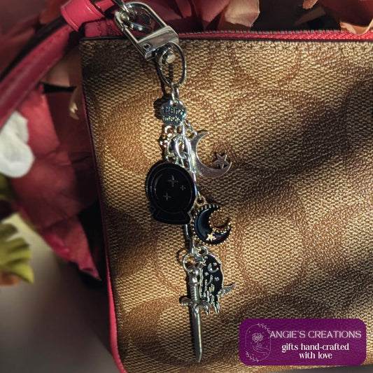 Witchy Alchemist Charm Keychain | Celestial Raven & Crystal Ball