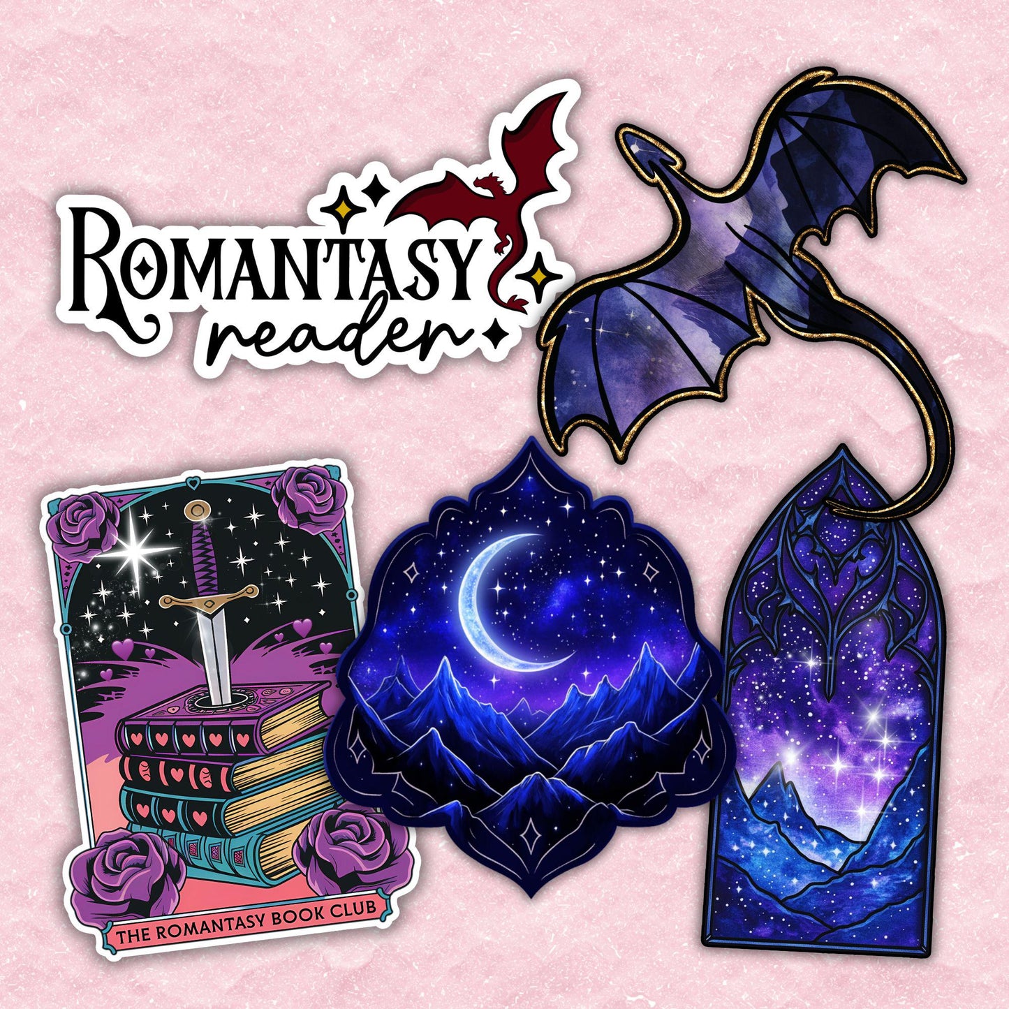 Romantasy Sticker Bundle', 5 Waterproof Vinyl Decals, Bookish Fan