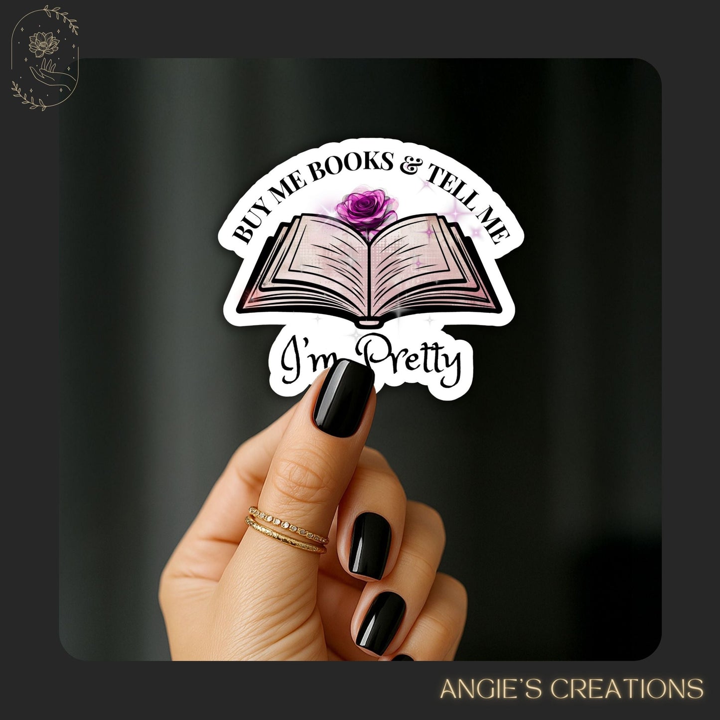 Add a touch of bookish humor to your reading nook with this Buy Me Books & Tell Me I’m Pretty vinyl sticker. Perfect for romantasy fans and fantasy readers of ACOTAR, Powerless, or Rebel Witch; a fun way to decorate laptops, journals, or planners.