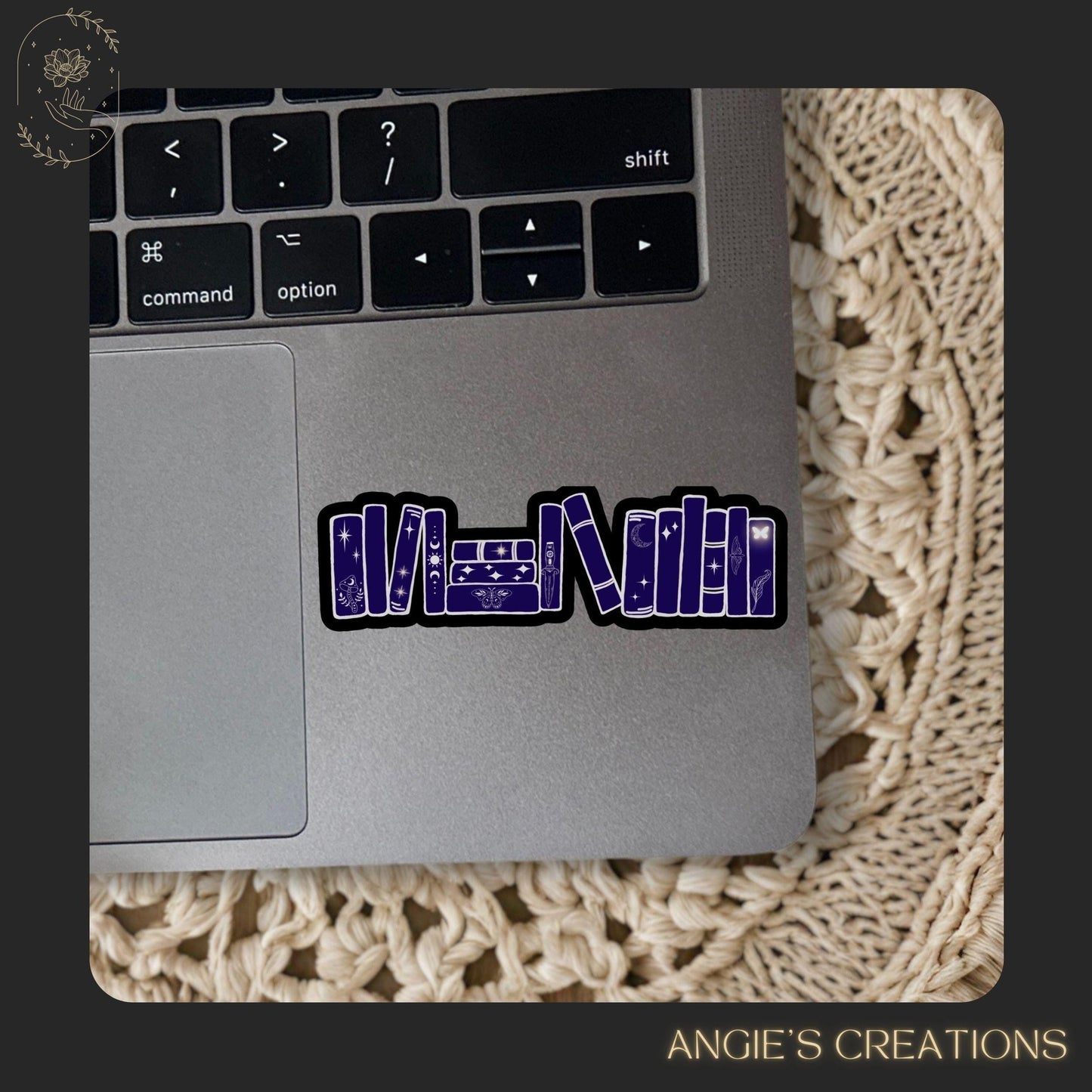 Bring a little piece of the night sky into your reading nook with this handmade celestial bookshelf sticker. Rows of deep blue books are decorated with stars, moons, and butterflies; a magical accent for cozy readers, journals, and laptops.