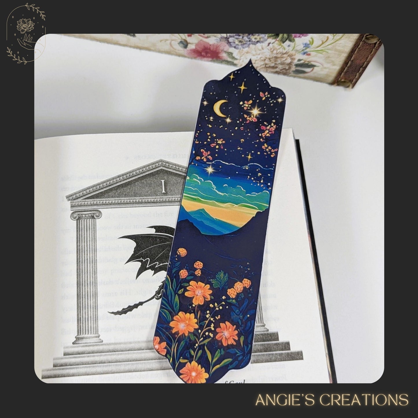 This limited edition bookmark bundle features a fantasy castle, sword and flowers, and my die cut night court bookmark. This set is a perfect magical gift for romantasy readers and night owls alike.