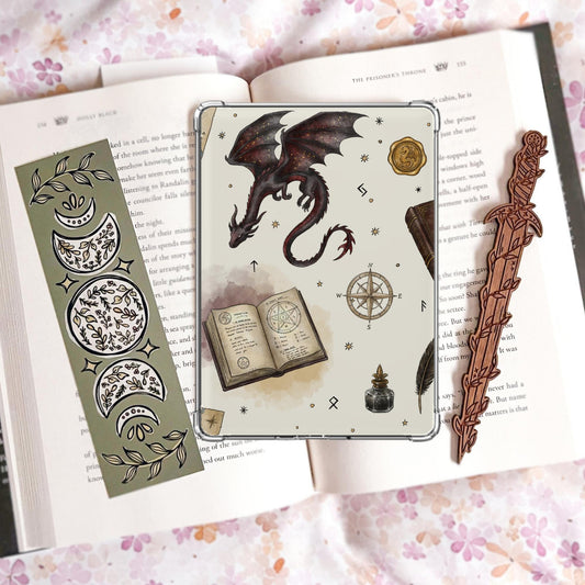Spellbooks & Dragon Kindle Handmade Insert Bundle | Night Court Reader Gift, Laminated Photo Paper