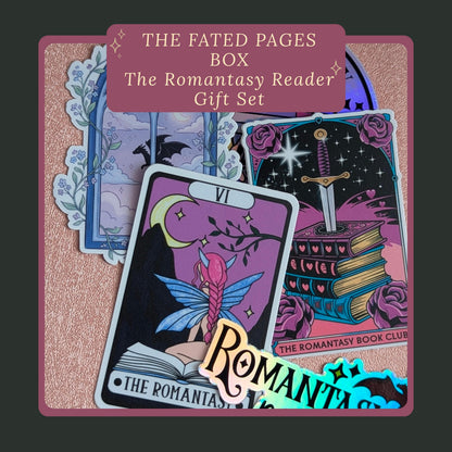 The Fated Pages Gift Box | Romantasy Reader, Trope Charm Keychain Set | Campfire and Romantasy Candle, Floral Sword & Book Bookmark