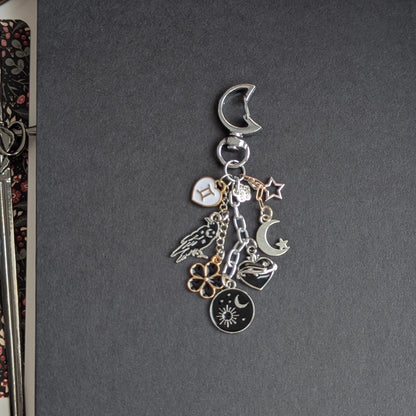 Goth Bag Charm, Crow & Mythical Multi-Chain Keychain, Zinc Alloy.