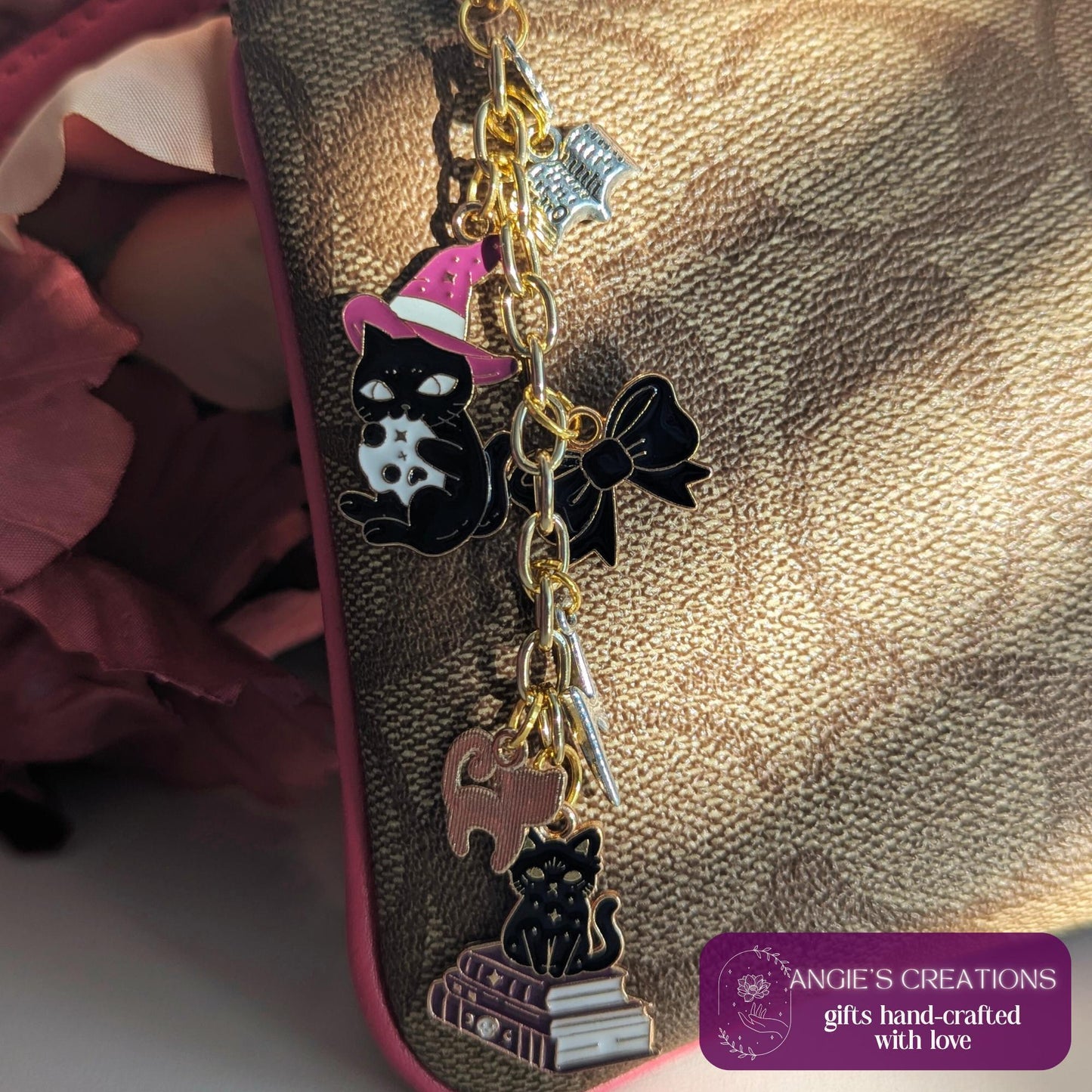 Kindle Charm Keychain, Witchy Black Cat Bundle With USB-C PlugSet