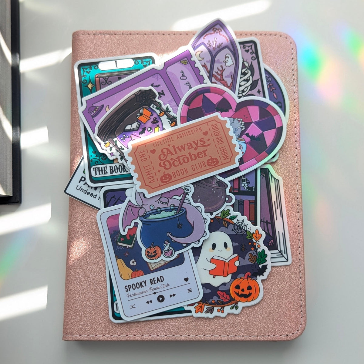 17 PCS Halloween Bookish Ghost Sticker, Hearth & Hallow Collection, 3" Waterproof Dishwasher Safe