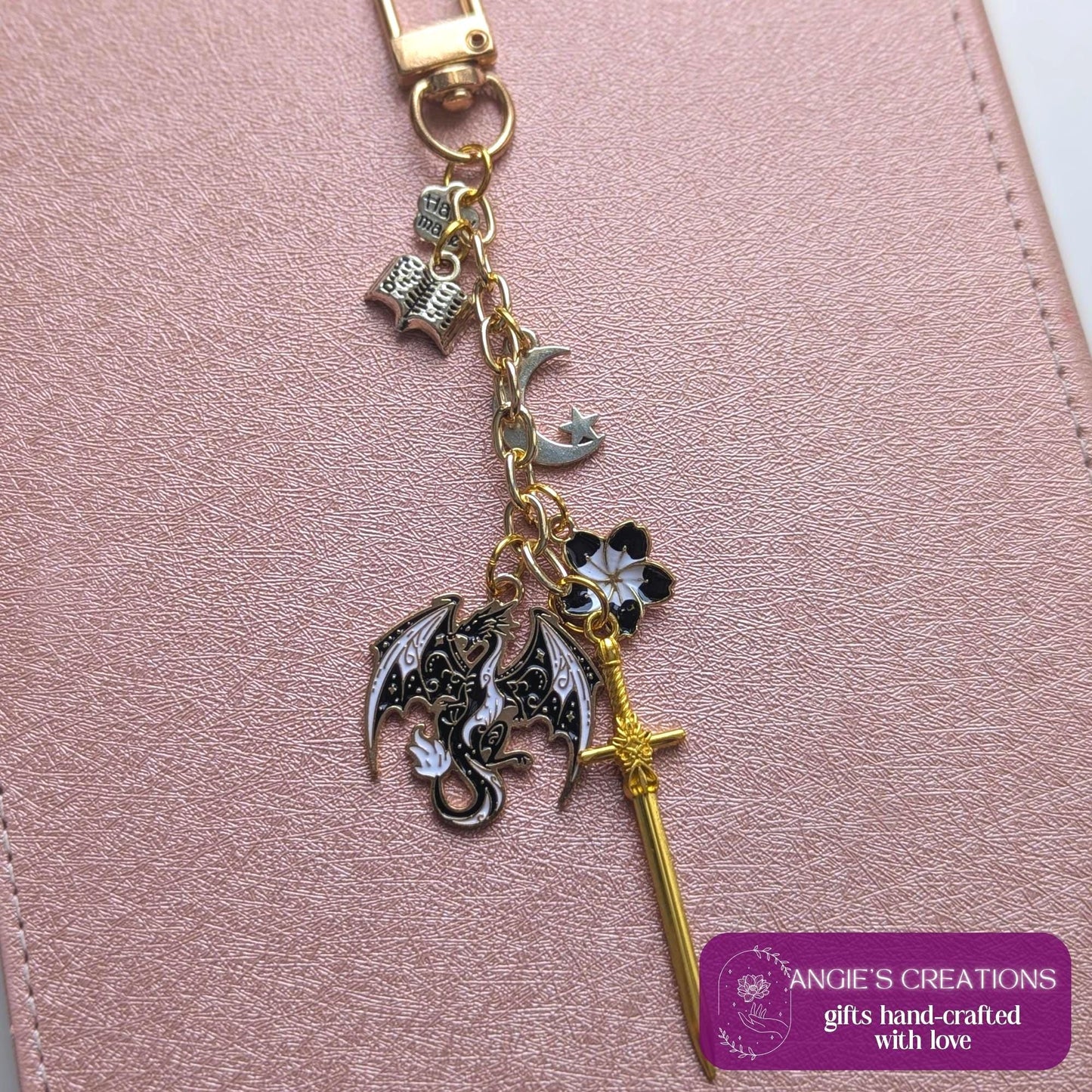 Romantasy Kindle Charm, Dragon Sword Moon Keychain Bundle, USB-C,