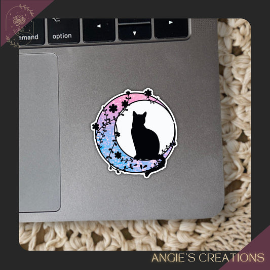 Floral Moon Cat Vinyl Sticker