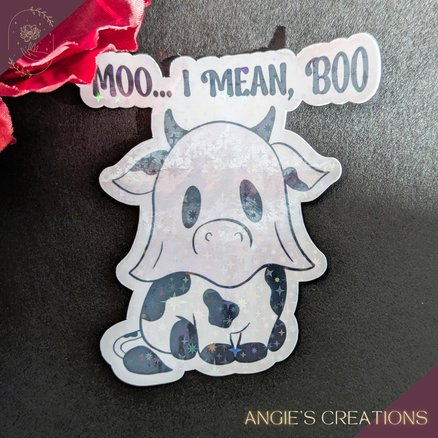 Moo… I Mean, Boo – Cute Cow Ghost Handmade Sticker