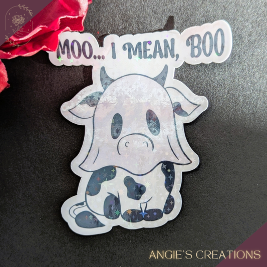 Moo… I Mean, Boo – Cute Cow Ghost Handmade Sticker