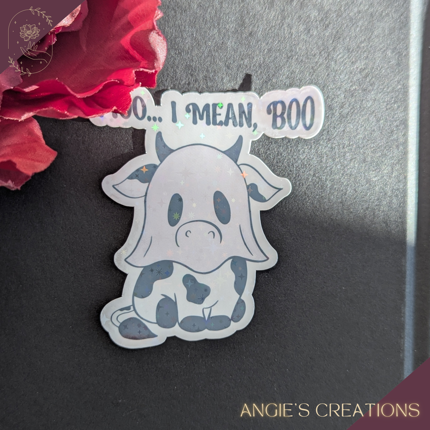 Moo… I Mean, Boo – Cute Cow Ghost Handmade Sticker