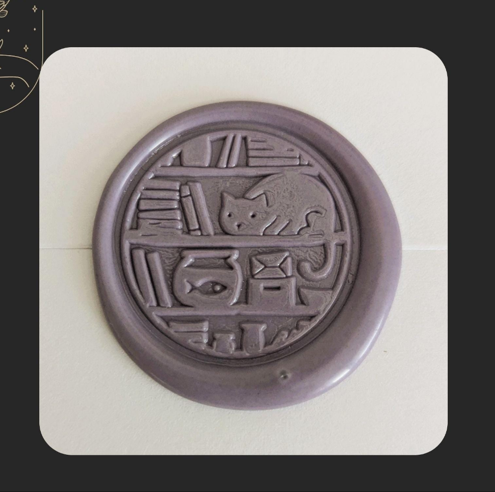Bookshelf Cozy Cat Wax Seal Sticker