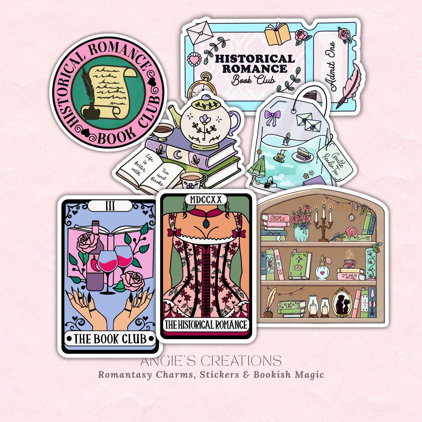 Historical Romance Gift Box, 7 Tarot Stickers, Holographic Kindle