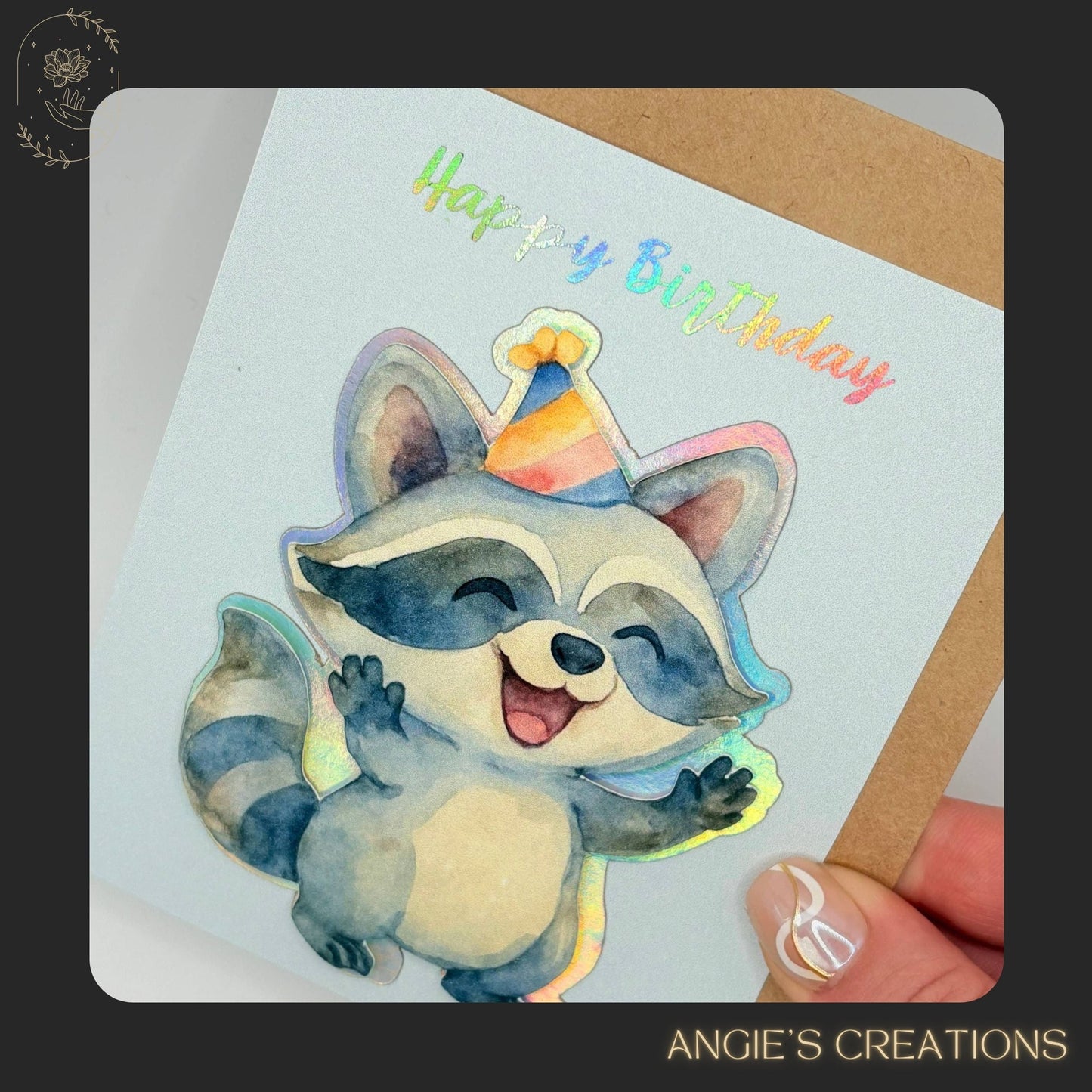Foiled Happy Birthday Raccoon Card with Envelope & Wax Seal