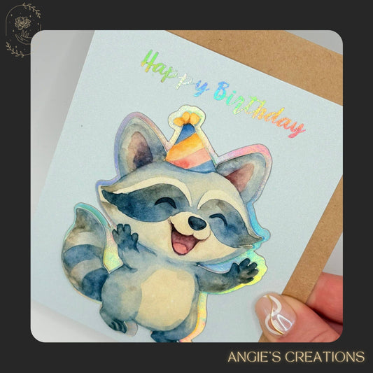 Foiled Happy Birthday Raccoon Card with Envelope & Wax Seal