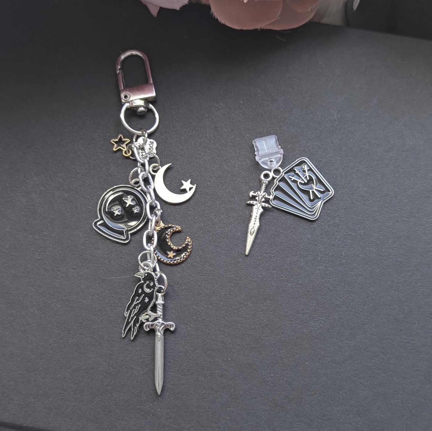 Witchy Charm Keychain - Celestial Raven Crystal Ball, USB C Plug