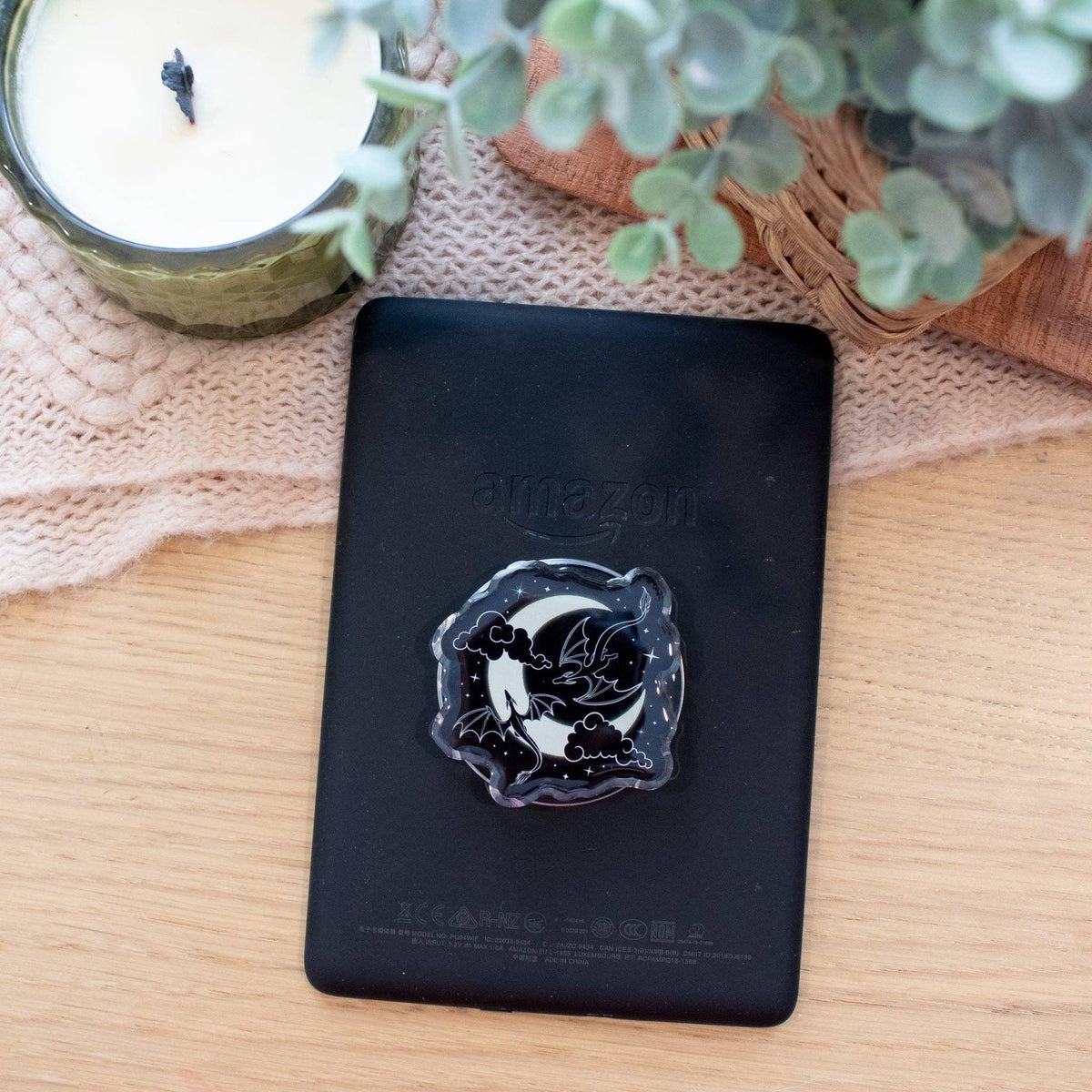 Preorder Moon and Dragons Acrylic Kindle Grip & Sticker Bundle | MagSafe (Metal Ring Included) Dragon Phone Grip | Fantasy Reader Gift