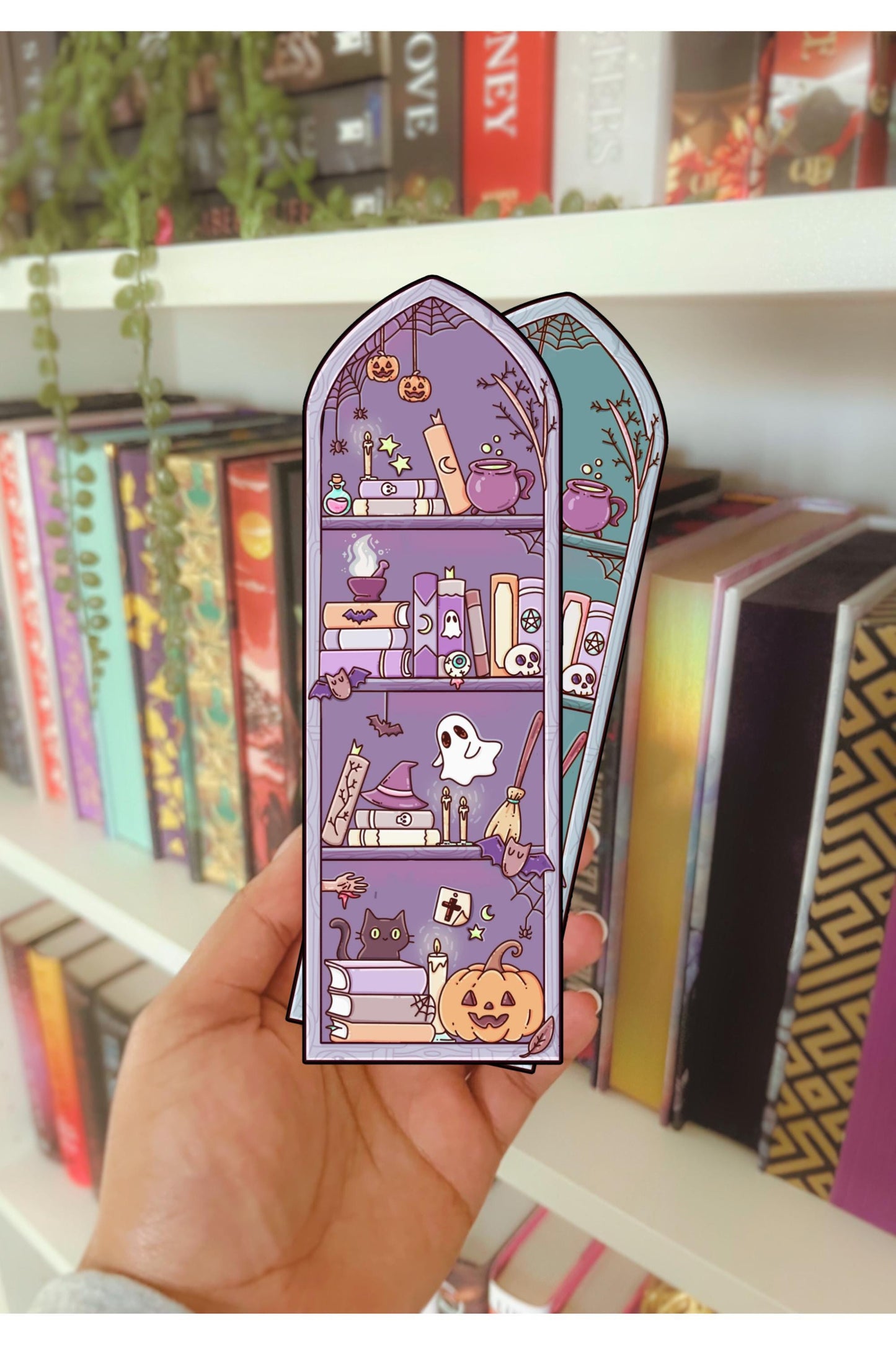 holographic halloween bookmark, Spooky 5x15cm Laminated UV Die-Cut