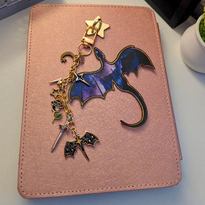 Fourth Wing Keychain, Dragon Rider Charm 12.5cm, Gold Foil Decals