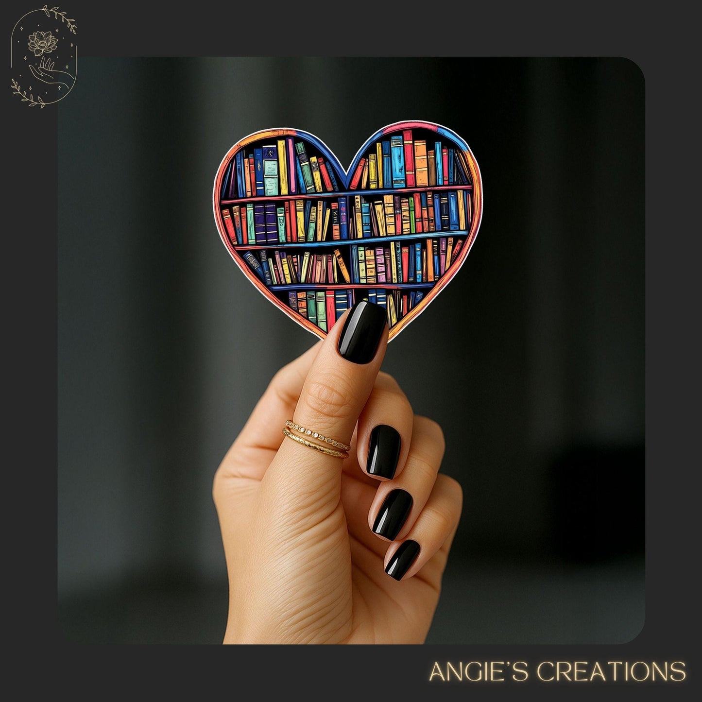Show your love for books with this vibrant heart-shaped bookshelf sticker. Perfect for romantasy readers, fantasy fans, and cozy bookworms, it makes a colorful addition to laptops, Kindles, and reading journals. A warm and whimsical design for any bookish soul.