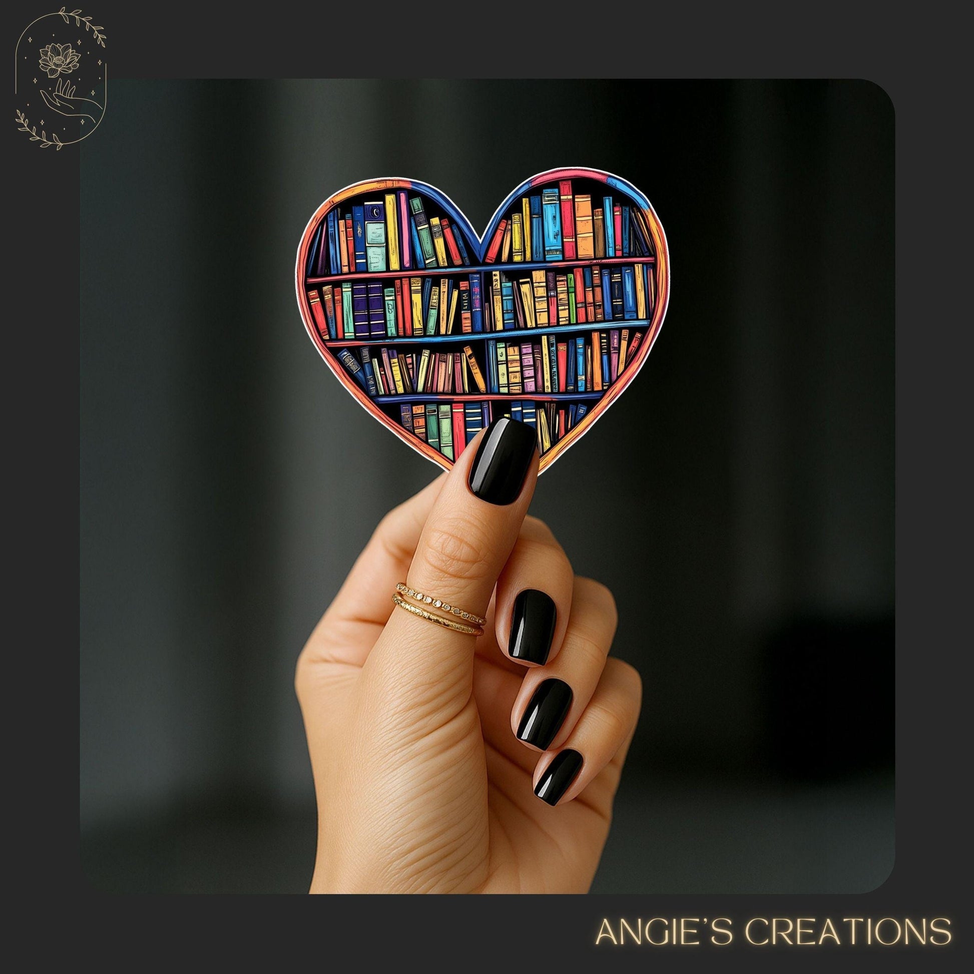 Show your love for books with this vibrant heart-shaped bookshelf sticker. Perfect for romantasy readers, fantasy fans, and cozy bookworms, it makes a colorful addition to laptops, Kindles, and reading journals. A warm and whimsical design for any bookish soul.