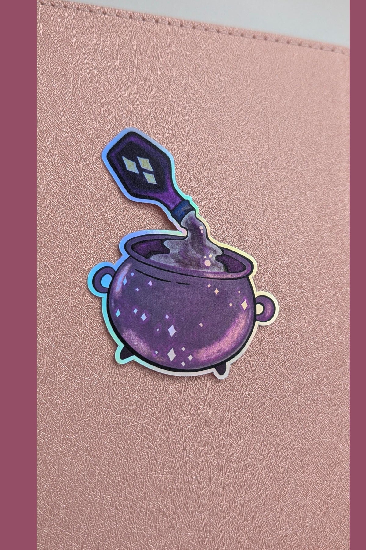 Witchy Cauldron Sticker, 3" Waterproof Dishwasher Safe Holographic Silver Decals, Dark Academia Potion Bottle, Hand Drawn Artwork Gift