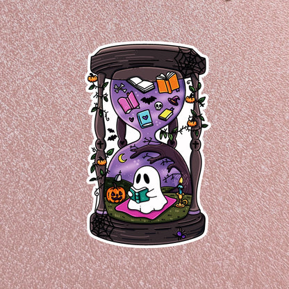 Halloween Ghost Sticker, Hourglass 3" Waterproof Dishwasher Safe.