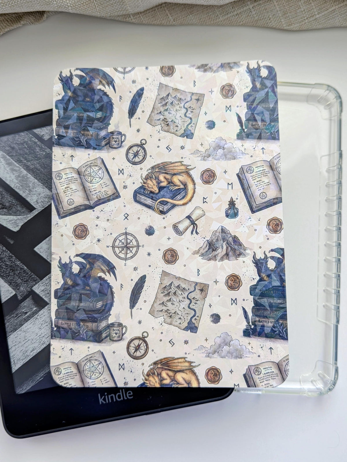 Dragon Scholar Kindle Insert | Maps & Books Fantasy Pattern | Bookish Kindle Case Decal | Dragon Reader Gift