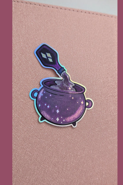 Witchy Cauldron Sticker, 3" Holographic Waterproof, Dishwasher Safe