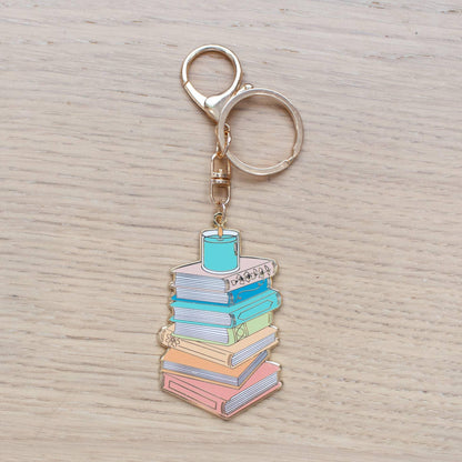 Gold Pastel Book Stack Enamel Keychain | USB C Dust Plug Included