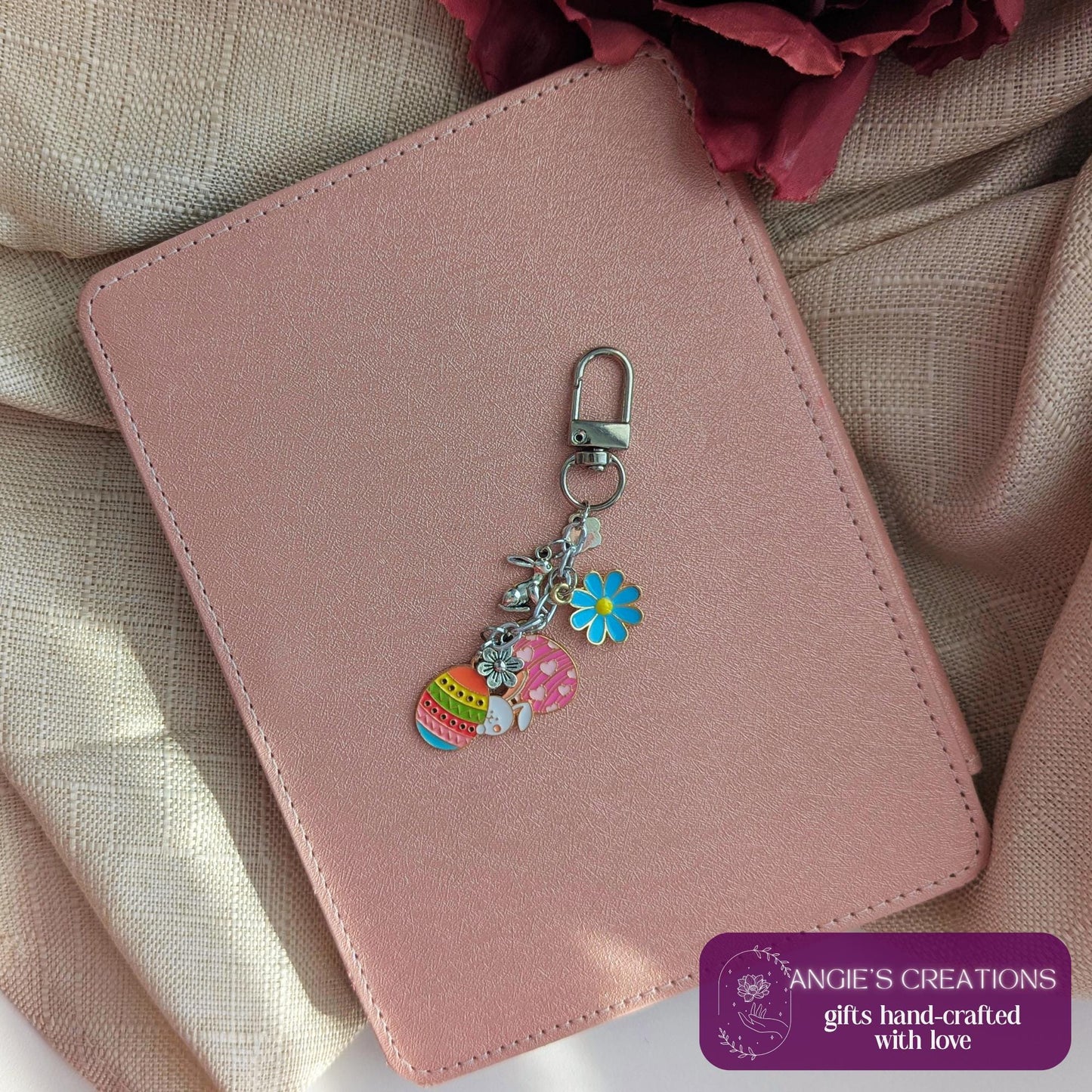 Bright Easter Egg Mini Keychain | Floral Spring eReader or Kindle Charm Chain Bookstagram Gift