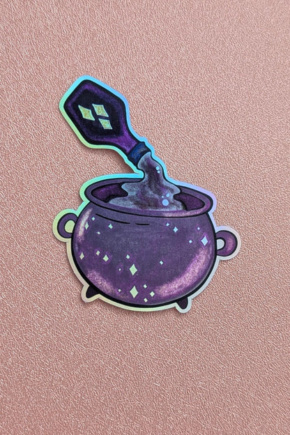 Witchy Cauldron Sticker, 3" Holographic Waterproof, Dishwasher Safe