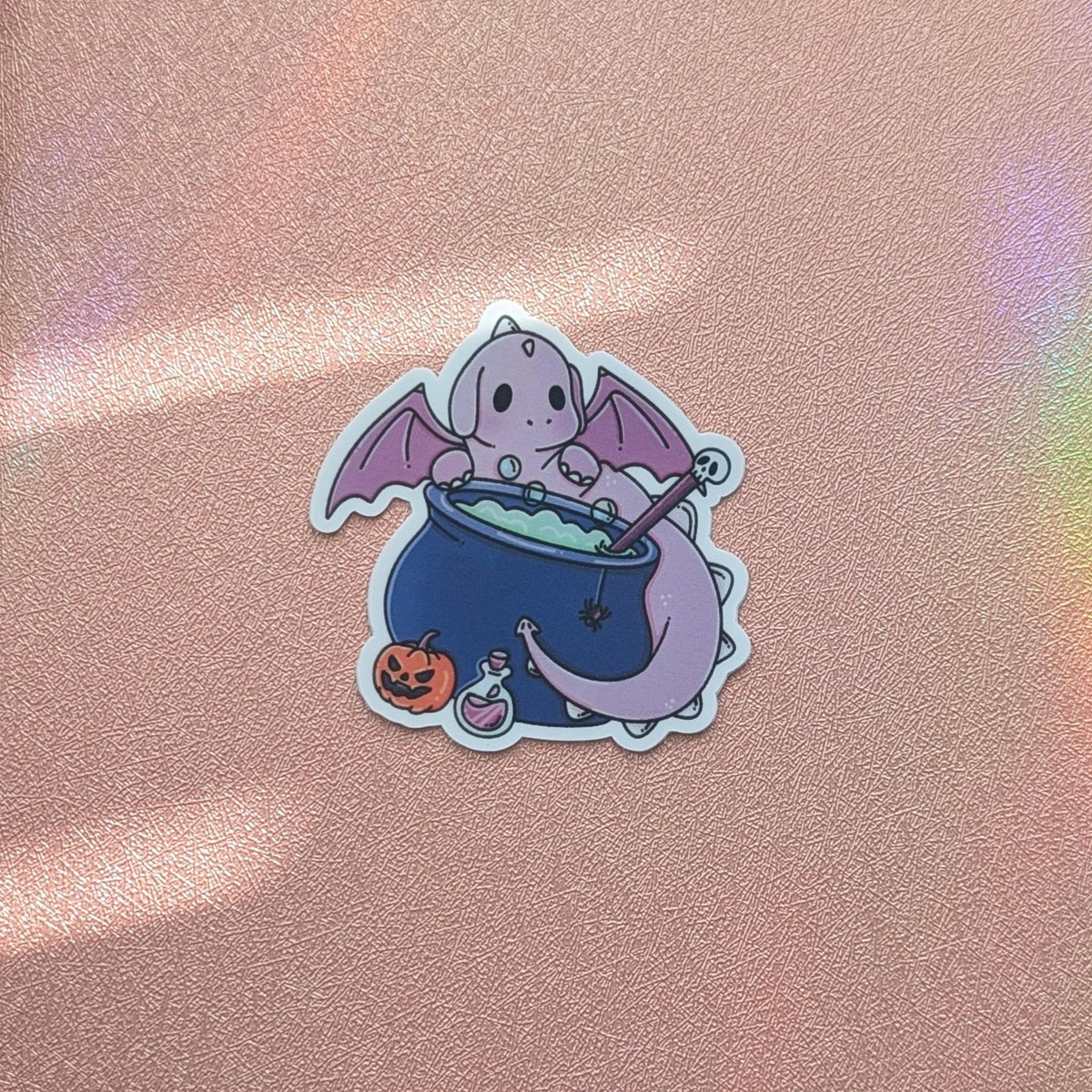 Potion Brewing Dragon Waterproof Sticker | 2.5" Spooky Halloween Dishwasher Safe, Smooth Matte Decal