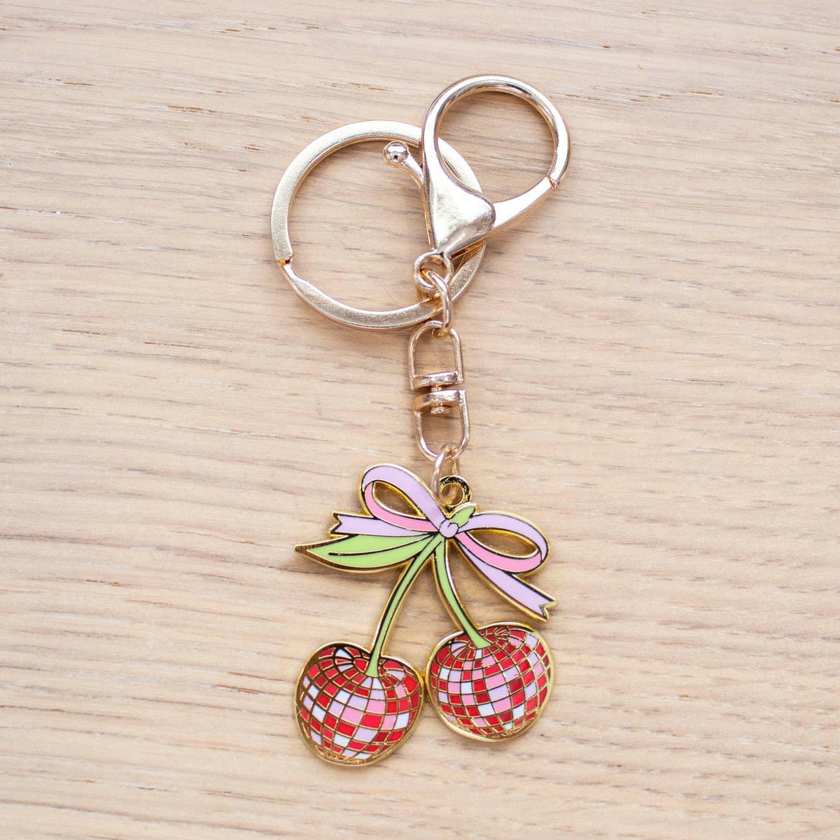 Gold Y2K Sparkly Disco Cherry Enamel Keychain | USB C Dust Plug Included