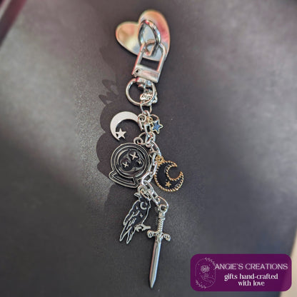 Witchy Alchemist Charm Keychain | Celestial Raven & Crystal Ball