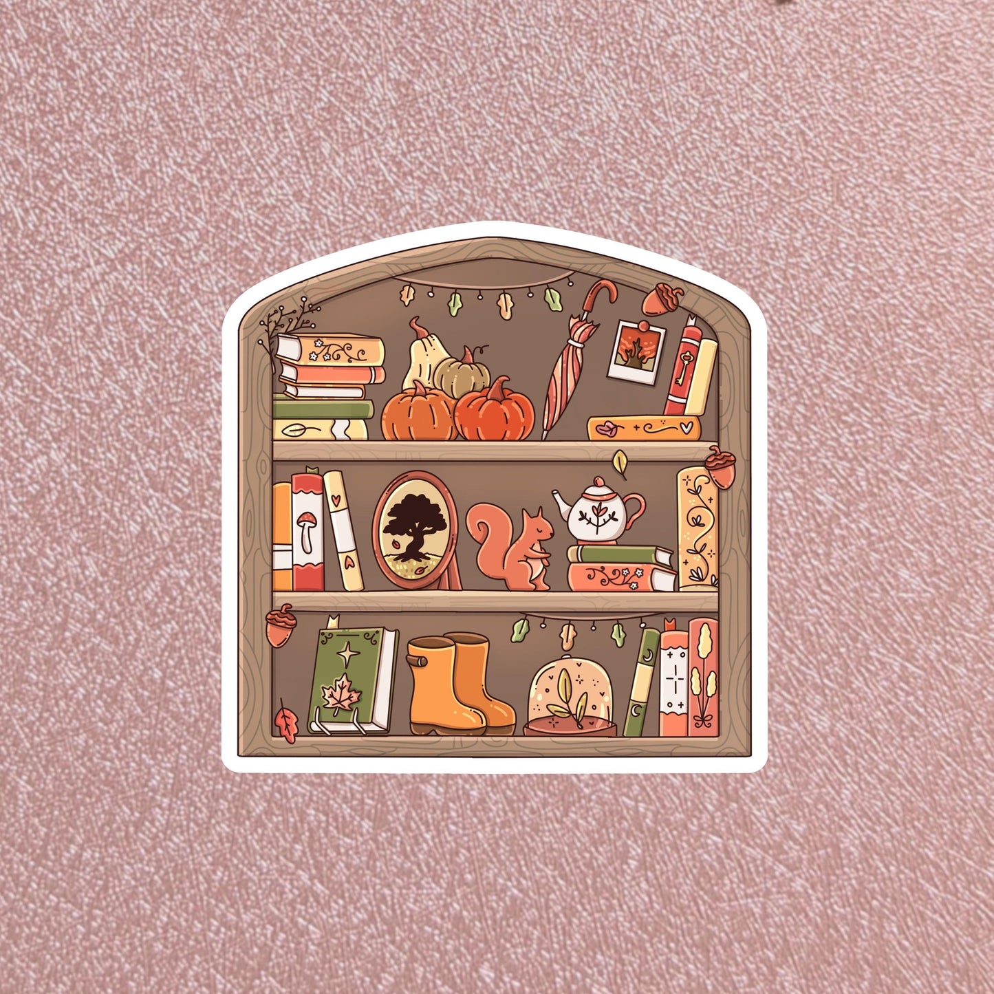 Fall Bookshelf Sticker, Squirrel 3in Weatherproof Dishwasher Safe