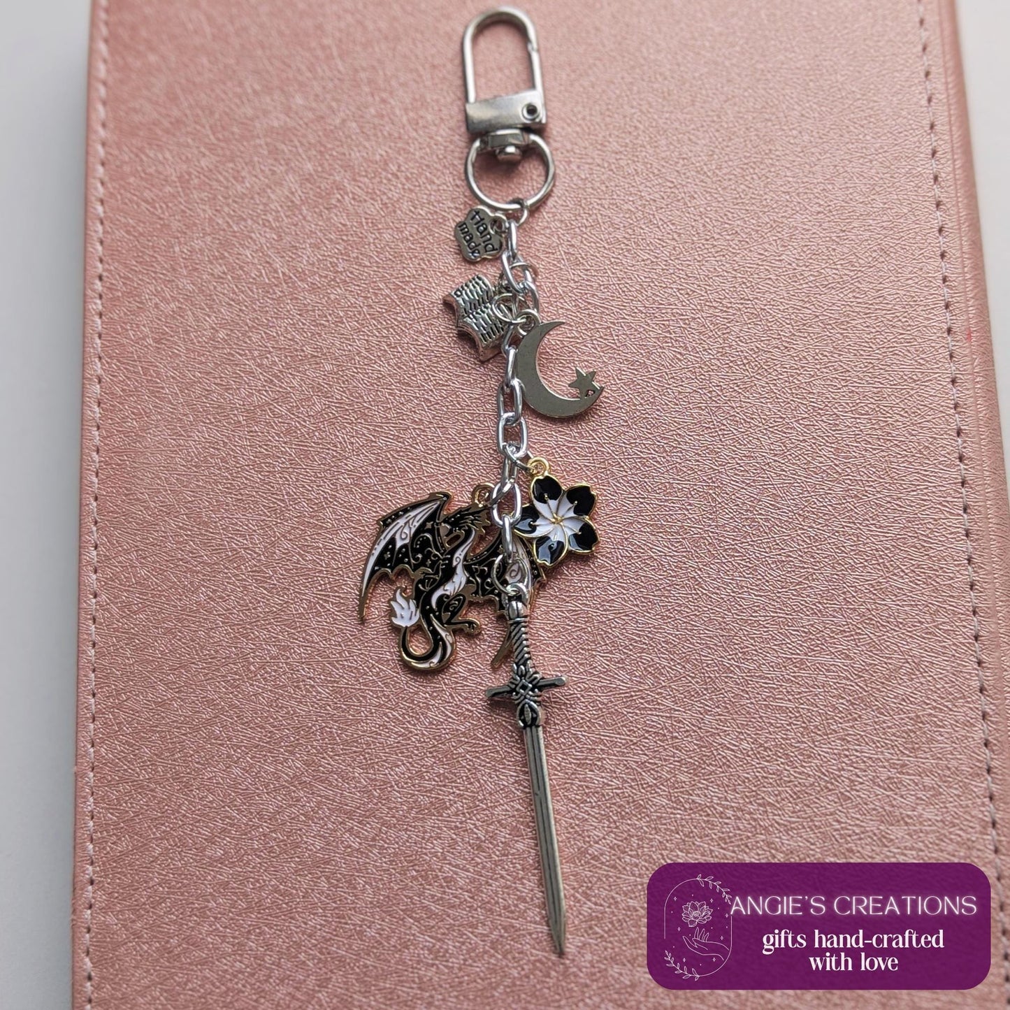 Romantasy Kindle Charm, Dragon Sword Moon Keychain Bundle, USB-C,
