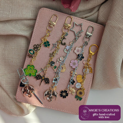 Floral Spring Charm Keychain | Bright Pink and Black Flowers eReader or Kindle Charm Chain Bookstagram Gift