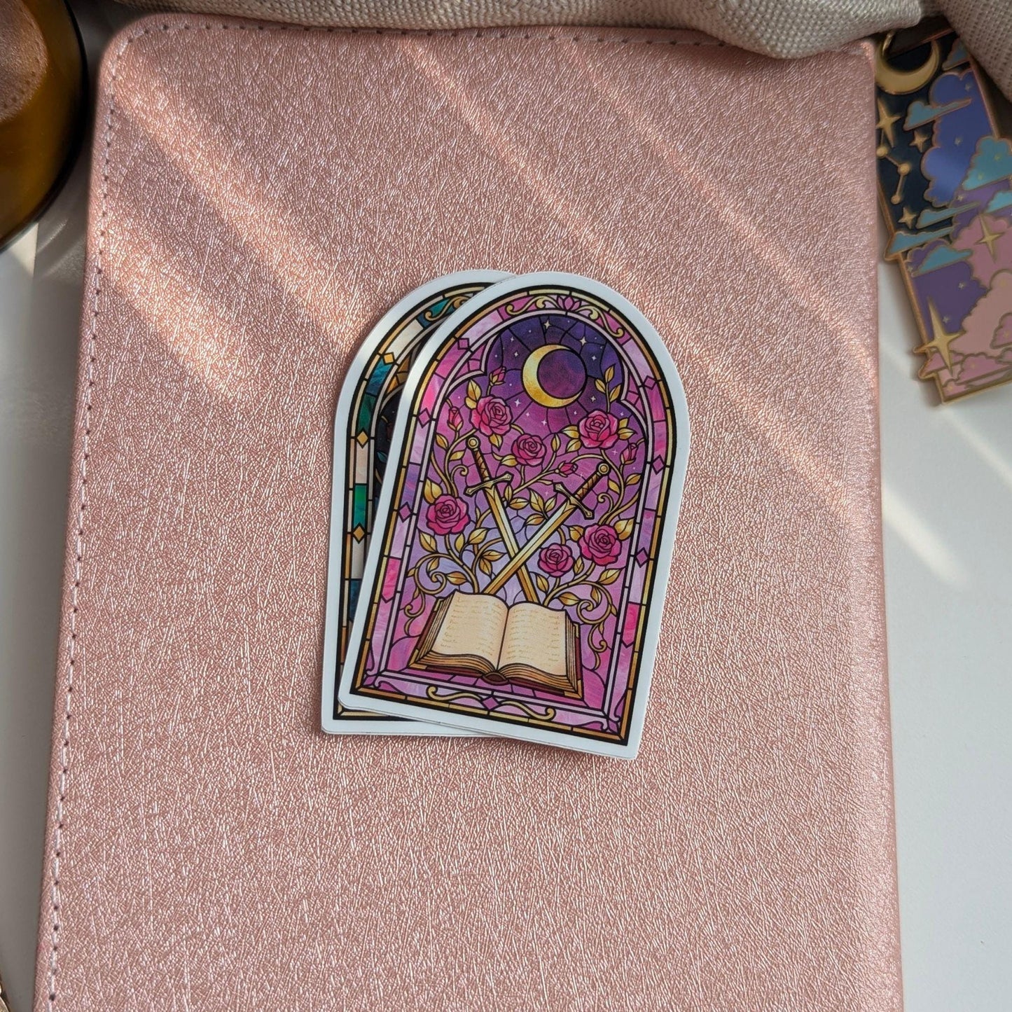 Romantasy Bookish Sticker, Stained Glass Window Decal 2" XL