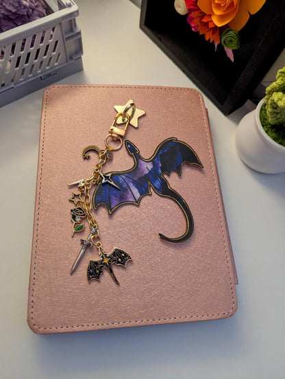 Fourth Wing Keychain, Dragon Rider Charm 12.5cm, Gold Foil Decals