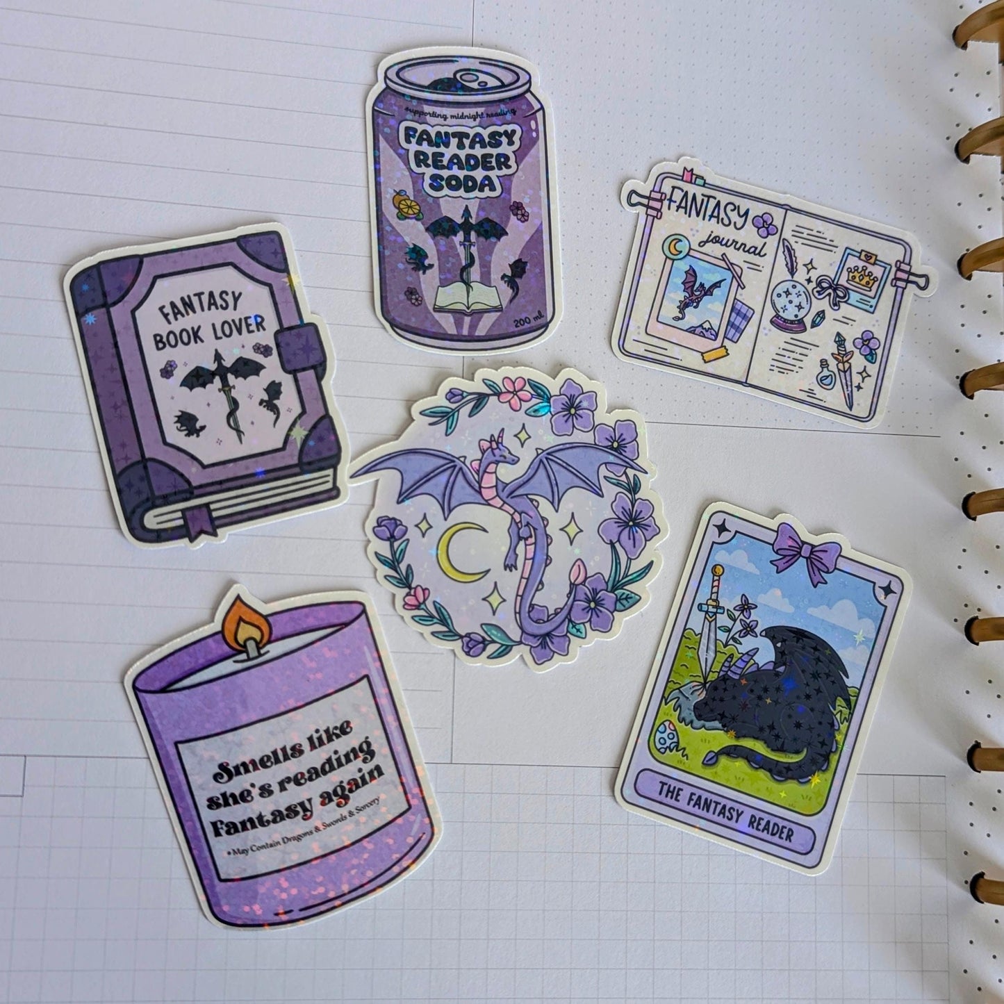 Purple Dragon Stickers, 6 Pc Handmade 3" Matte Or Holographic Set