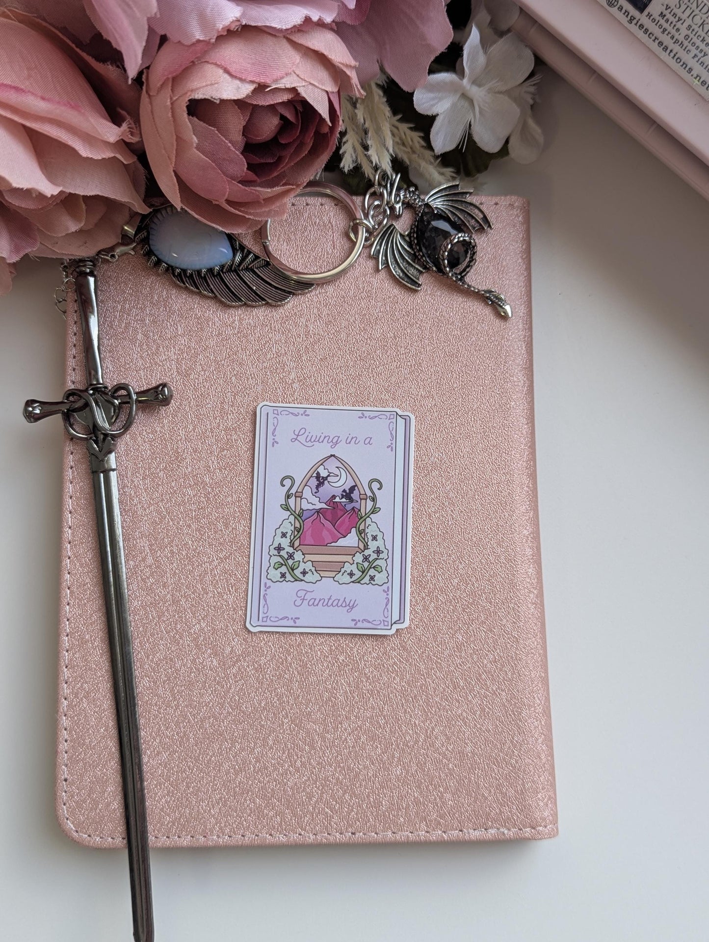 romantasy dragon sticker, Living In A Fantasy 2.5" Waterproof 2Pc