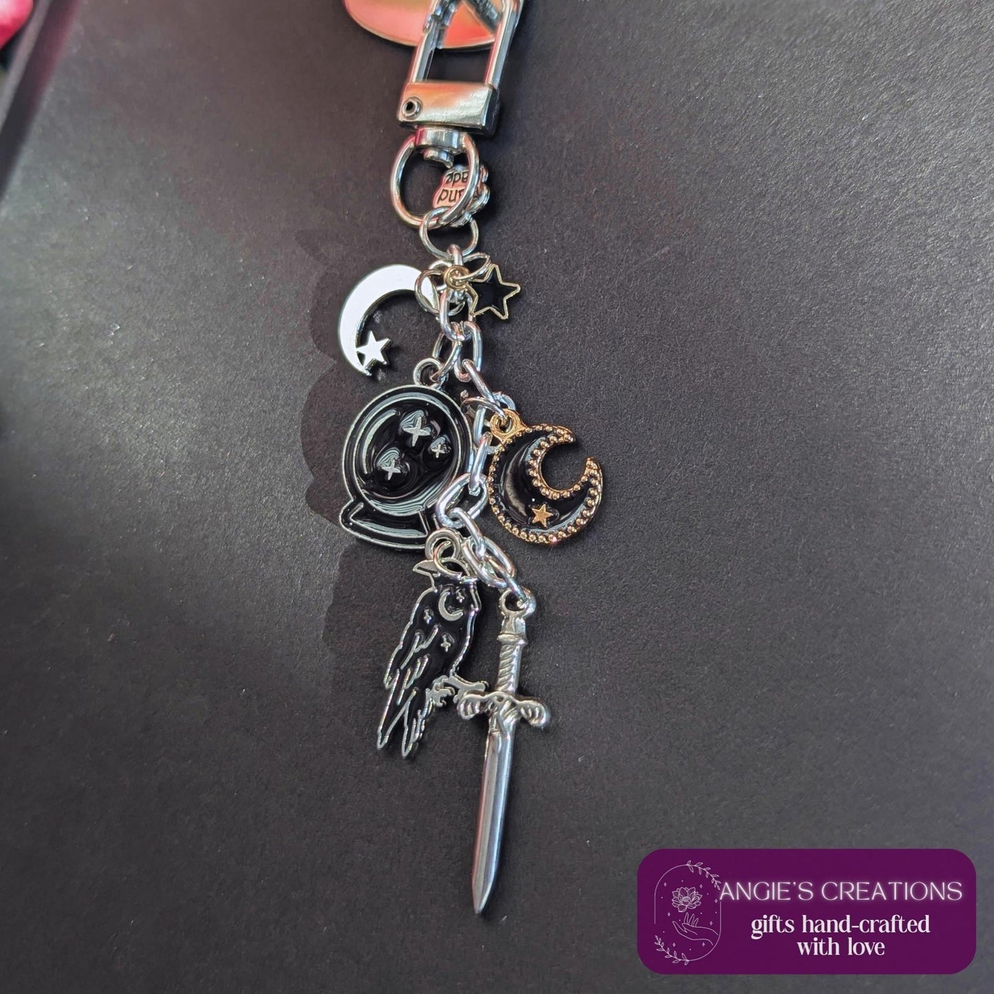 Witchy Charm Keychain - Celestial Raven Crystal Ball, USB C Plug