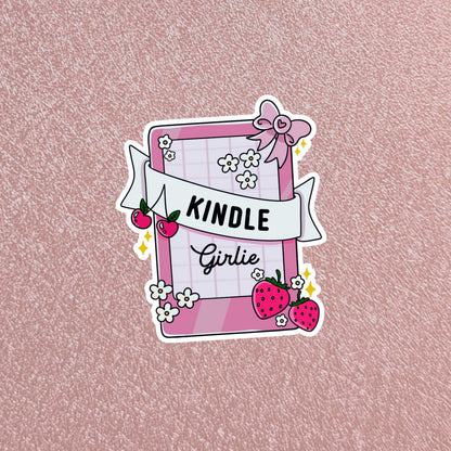 Summer Strawberry Kindle Girlie Sticker, 2.5" Waterproof Dishwasher Safe Smooth Matte Decals, Romantasy Book Lover Reader Gift, Hand Drawn