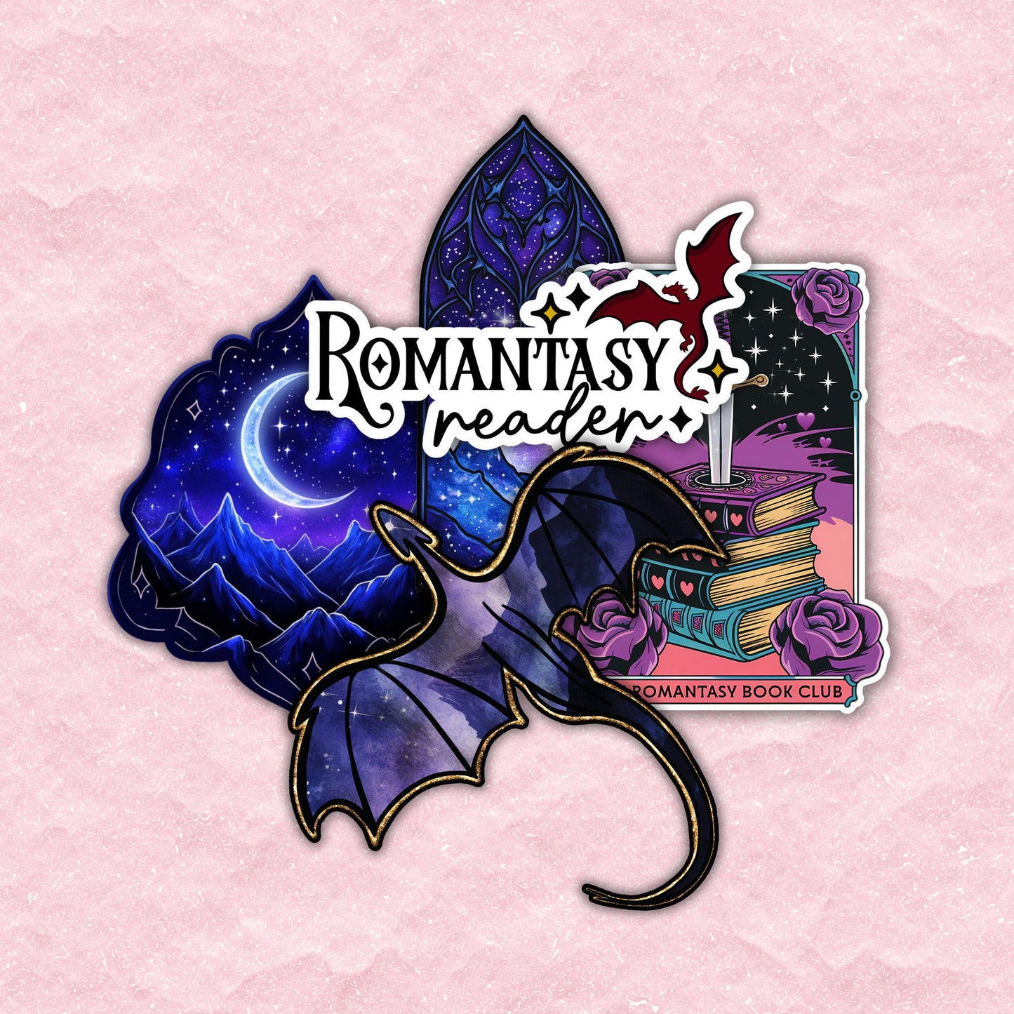 Romantasy Sticker Bundle', 5 Waterproof Vinyl Decals, Bookish Fan