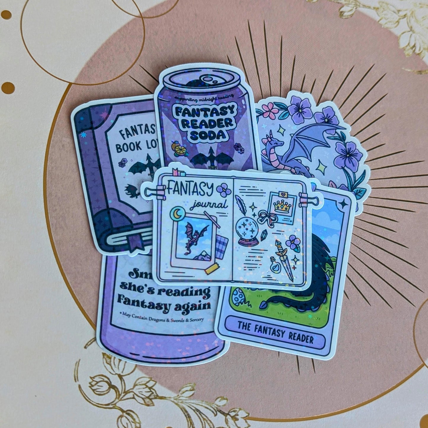 Purple Dragon Stickers, 6 Pc Handmade 3" Matte Or Holographic Set
