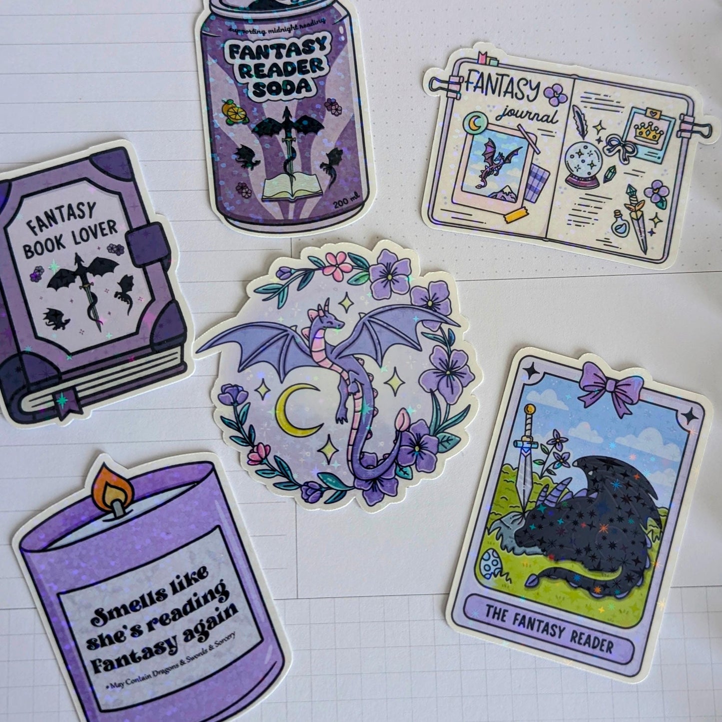 Purple Dragon Stickers, 6 Pc Handmade 3" Matte Or Holographic Set