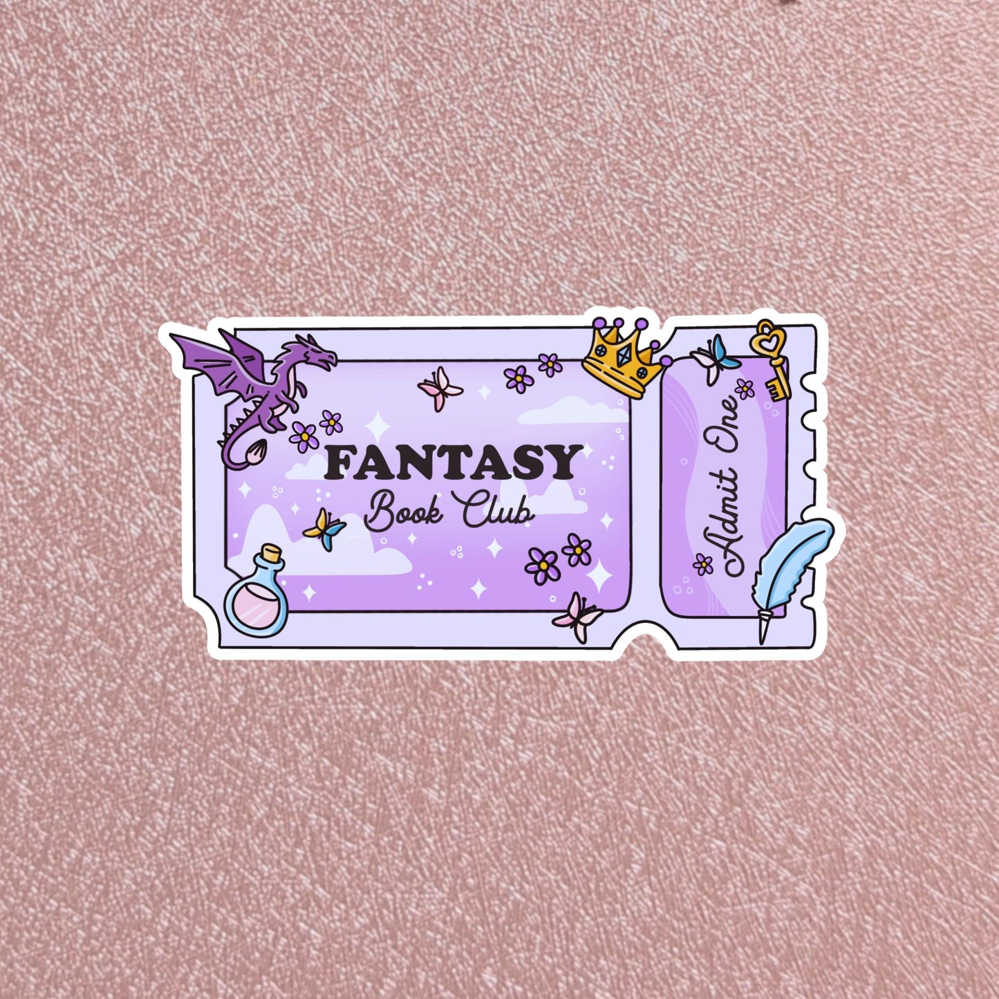 Fantasy Book Club Sticker, 3in (7.6cm) Waterproof Dishwasher Safe